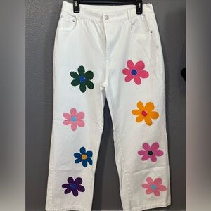 BIBI Floral Print White Pants size XL